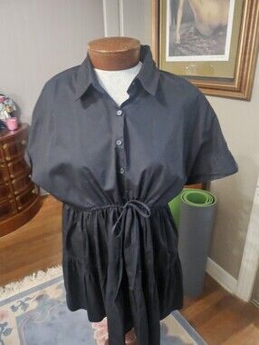 Zara Black Button-Front Tie-Waist Mini Dress